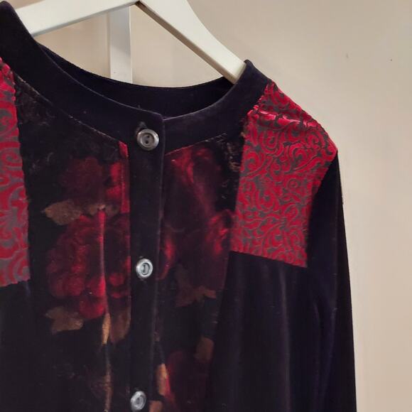 Vtg 90s Velvet Burnout Cropped Cardigan Large Goth Romance Moody Whimsygoth - Picture 3 of 10